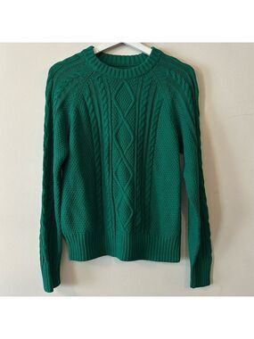Gap Cable Knit Crewneck Cotton Sweater in Holiday Green